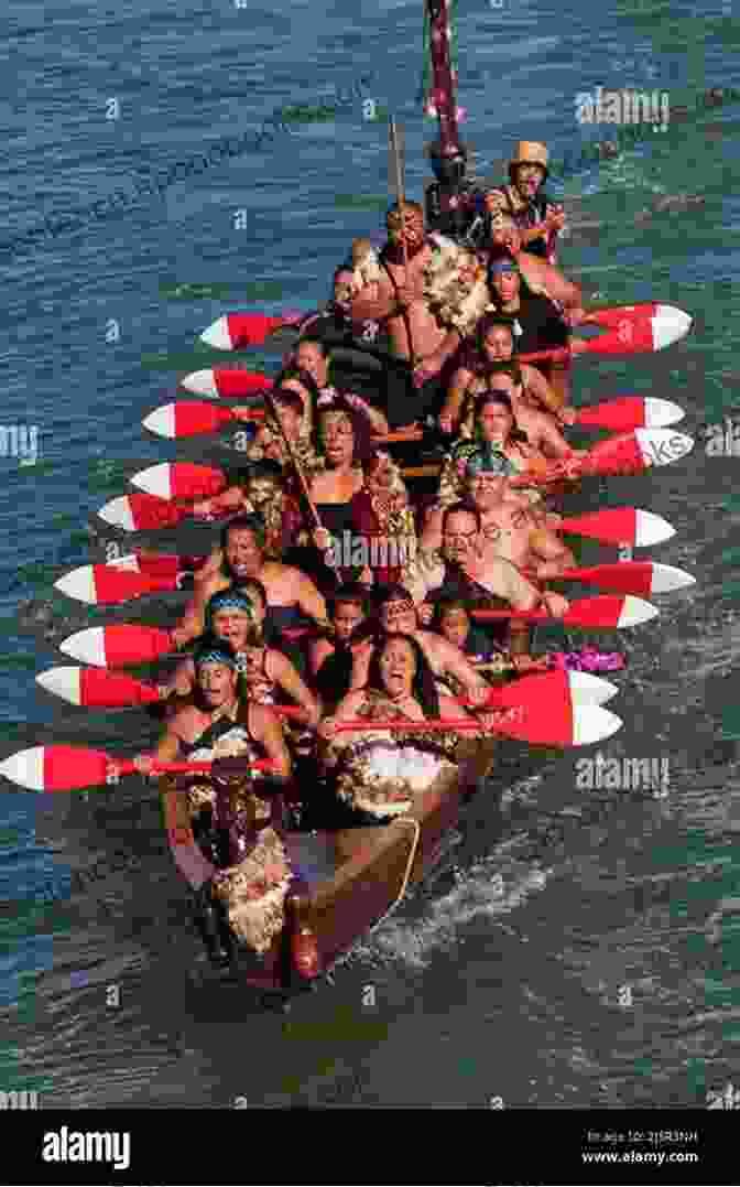 Maori Warriors Paddling A Waka Taua With Great Skill And Precision. Waka Taua The Maori War Canoe