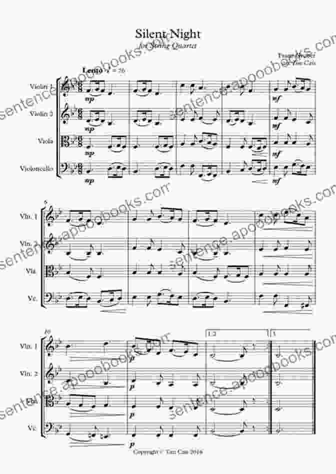 Musical Notation For The Quartet Arrangement Of Silent Night Christmas Quartets For All: Holiday Songs For B Flat Trumpet Or Baritone T C From Around The World